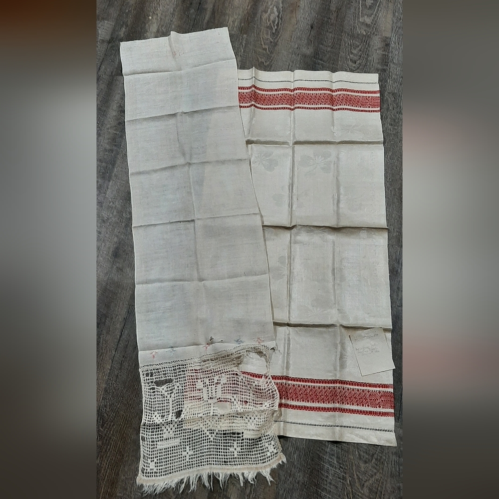 Antique 1980's Table Linens Trousseau Embroidered Lot of 2